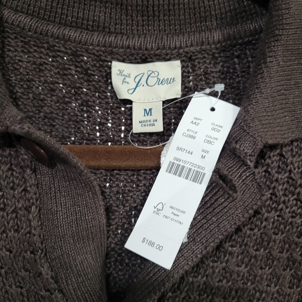 J Crew Short-sleeve linen texture-stitch cardigan sweater-polo Size M Brown NWT - Picture 5 of 5